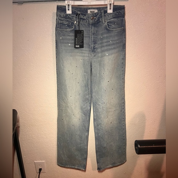 PAIGE Sasha High Waist Wide Leg Jeans Eza Embellished size 28 rhinestone jeans - Picture 7 of 9